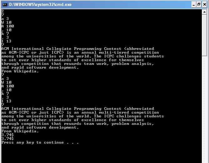 Print screen of the code's output